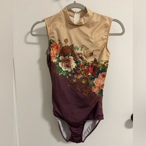 Ballet Rosa Dance Leotard Tan Purple Flowers Size 42 Medium
